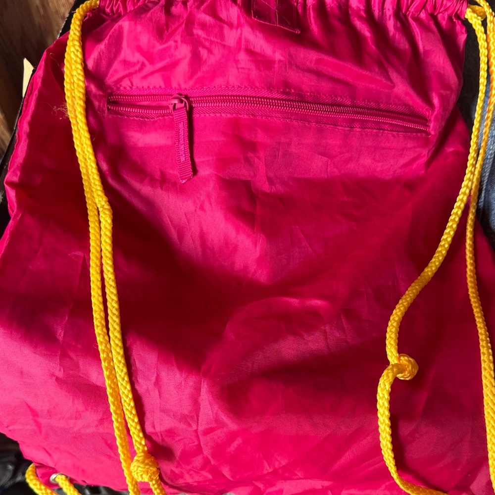 Ed Hardy Hot Pink Drawstring Backpack with Colorful Swallow Graphic - Picture 2 of 5